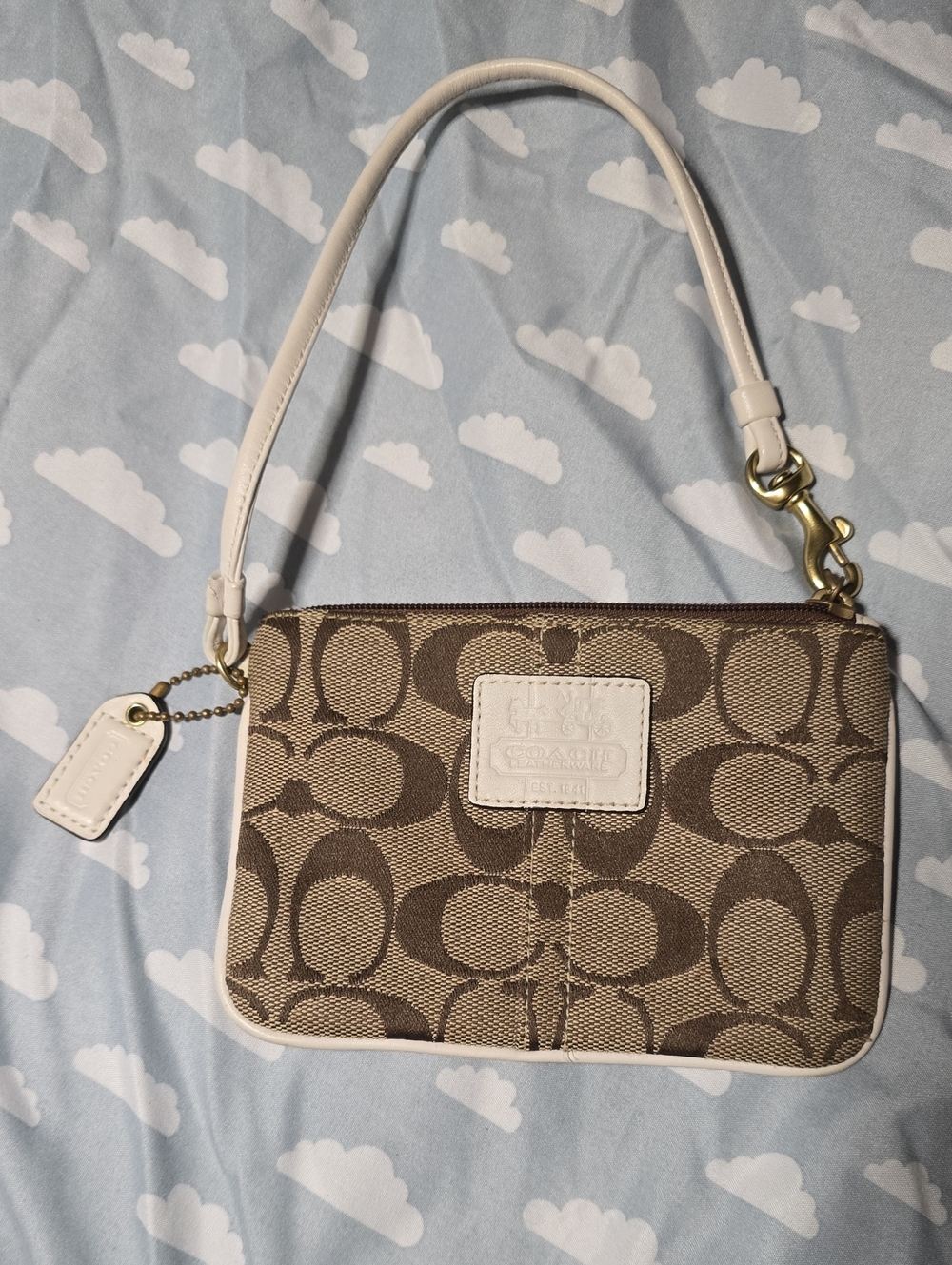 Coach Brown and Cream Signature Wristlet